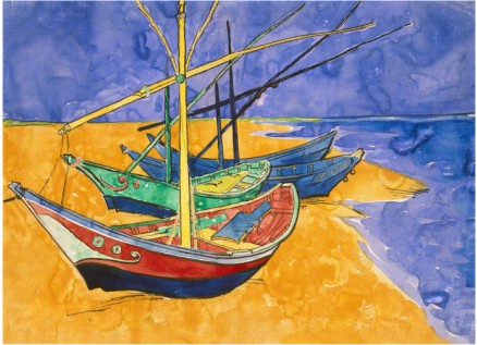 Fishing Boats On The Beach At Saintes Maries De La Mer By Vincent Van Gogh